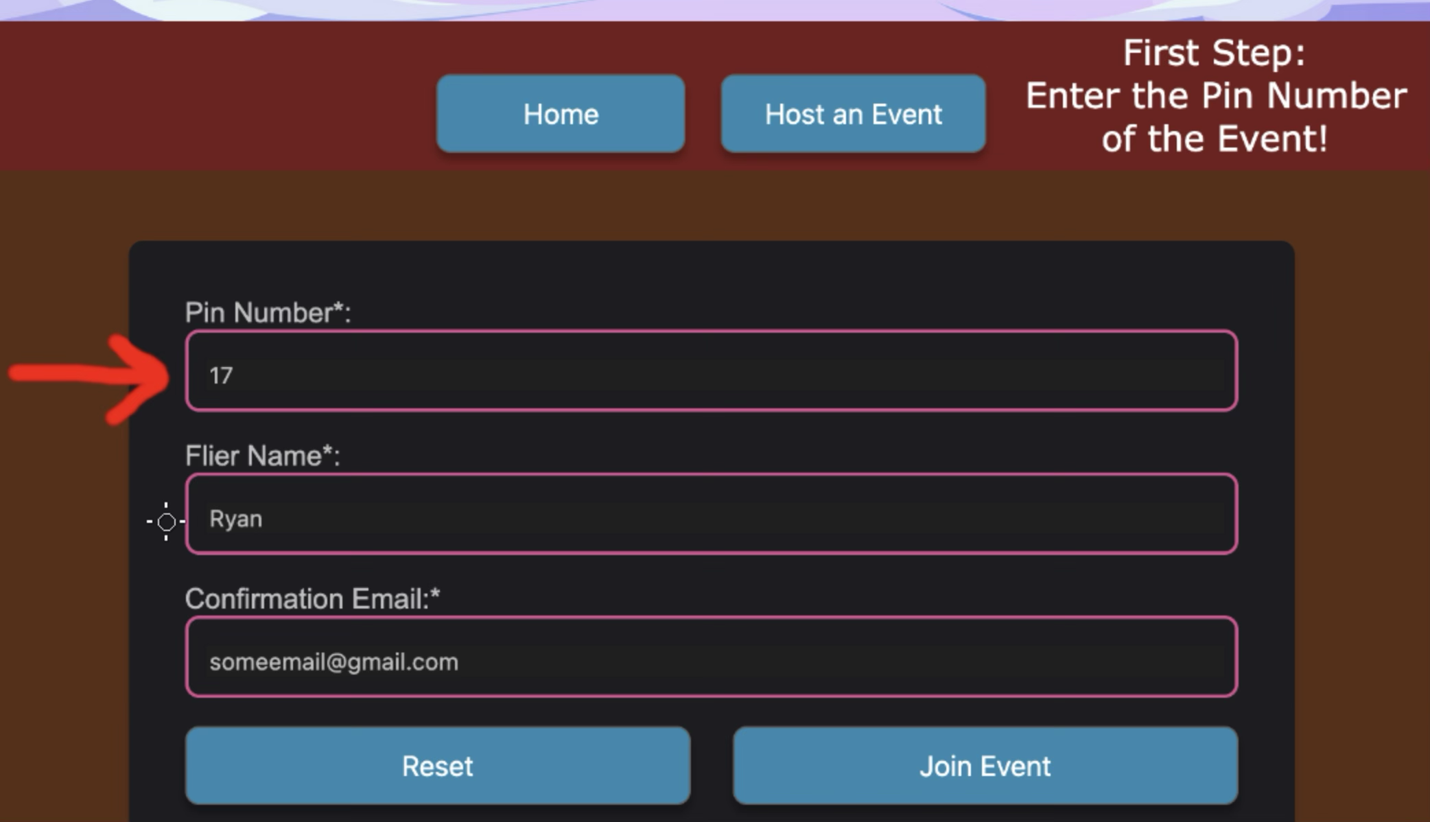 Instructing the user on the first step on how to join an event
